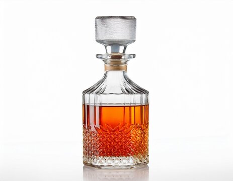 crystal decanter of aged rum without label isolated on white background