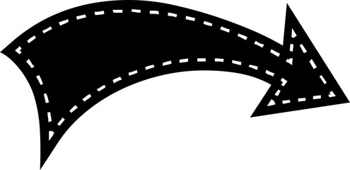 Naklejka premium Black Curved Decorative Arrow PNG, Bold Sweeping Direction and Forward Movement Symbol Isolated on Transparent Background