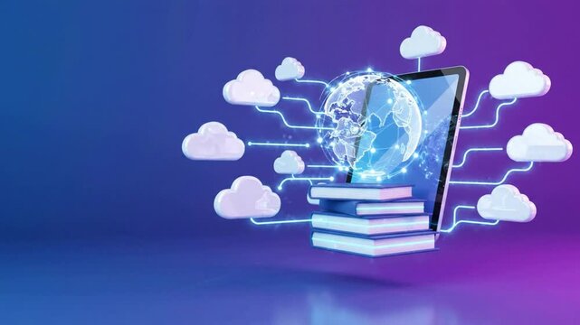 Digital Learning Technology Featuring Globe and Cloud Network Icons