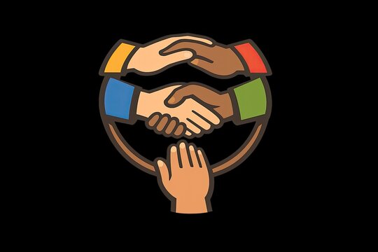 A group of hands clasped together in a circular formation, conveying unity and togetherness