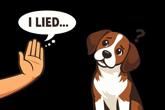 A funny  dog character speaking in a speech bubble saying 'I lied'