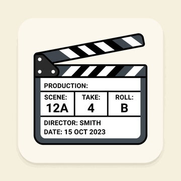 Flat Vector Icon of a Film Slate Board Used for Cinematic Production and Movie Making Scenes