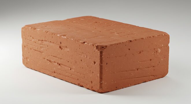Isolated Red Brick on White Backdrop - Detailed Texture and Construction Material.