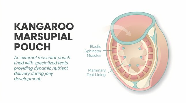 Detailed Infographic Showing The Anatomy Of A Kangaroo Marsupial Pouch Structure.