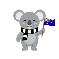 Cute Koala Holding Australian Flag Vector Illustration