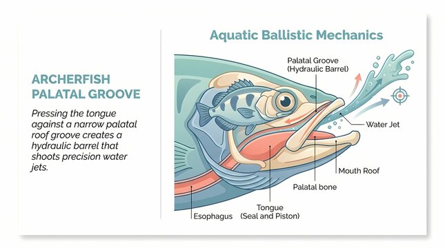 Archerfish Palatal Groove Hydraulic Barrel Mechanism for Precision Water.