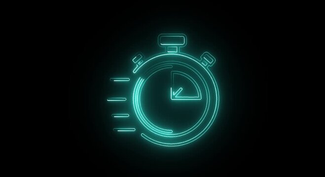 Stopwatch Time Management Icon Animation on Black Background, mp4