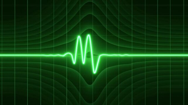 Green glowing bars on a dark digital grid background with central separation