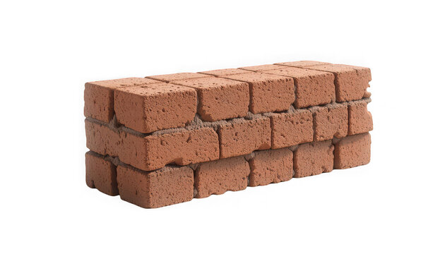 Small stack of red clay bricks isolated on a transparent background for construction projects.
