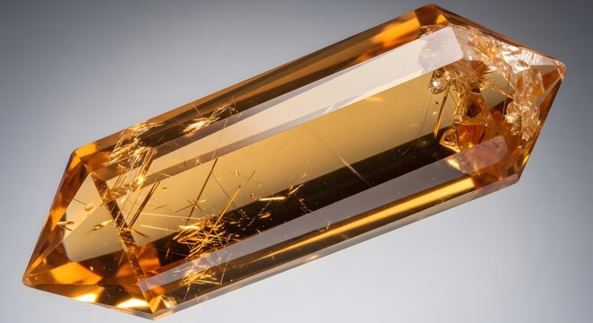 Golden Topaz Crystal with Inclusions on Neutral Gradient Background for Jewelry Design