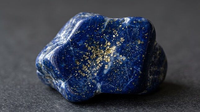 Raw lapis lazuli stone features deep cobalt blue hues with shimmering gold pyrite inclusions captured in a detailed macro photograph