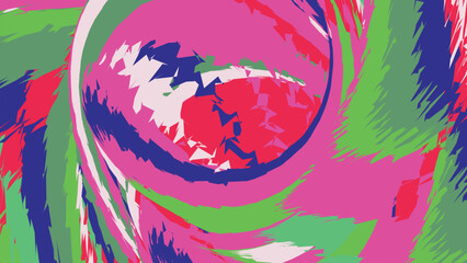 Naklejka premium Artistic swirling vortex design featuring brush stroke textures in vivid shades of pink green and blue creating dynamic abstract wave movement.