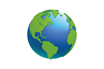 Fototapeta premium Stylized green and blue 3D planet Earth globe isolated on white background for environmental concepts