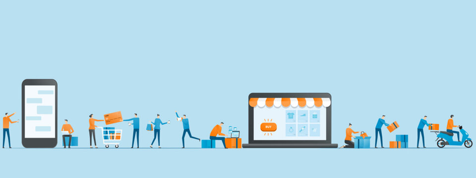 business E-commerce and Online Shopping Concept and Delivery Service with people working active concept
