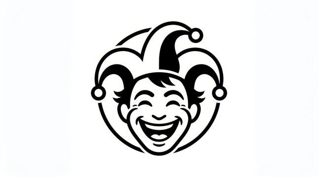 Laughing Jester Vector Illustration - Happy Joker Face Mascot Logo Design for Entertainment and Fun