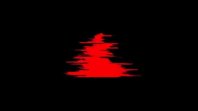 Red triangle transforms into glitching distorted shape against a black background with digital distortion