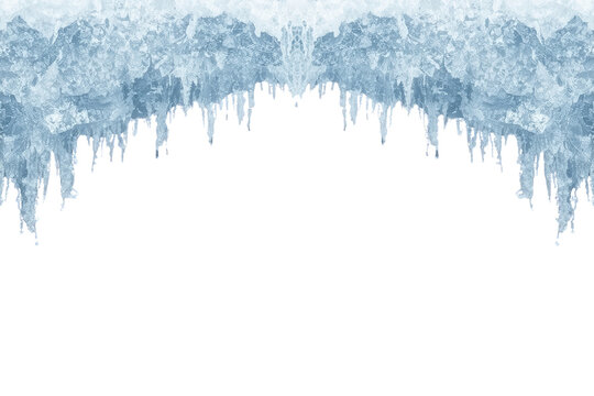 Frosted ice border with hanging icicles