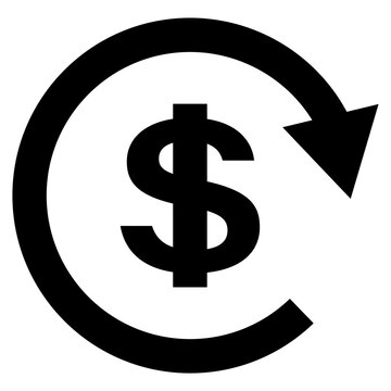 Money refund symbol with a dollar sign inside a circular arrow icon representing cash