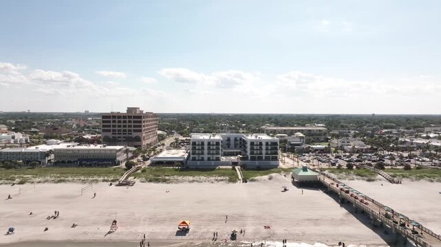  Aerial View of Jacksonville Beach, Florida with Oceanfront Buildings and Pier&rdquo;