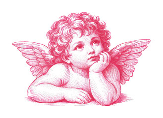 Naklejka premium PNG Dreamy cherub with angel wings.
