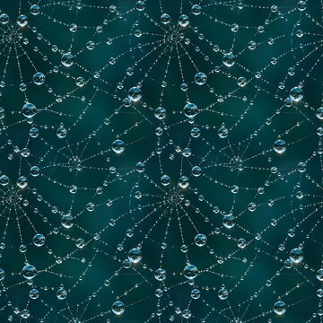 Halloween Background with Dew Drops on Spider Webs Seamless Pattern
