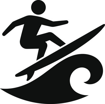 Surfing Icon Minimal Black Surfer Riding Ocean Wave Vector Illustration