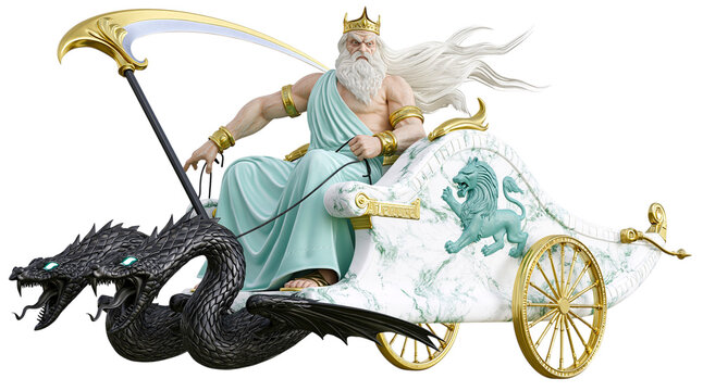 Kronos the titan ruler holding scythe in chariot isolated on transparent background PNG element