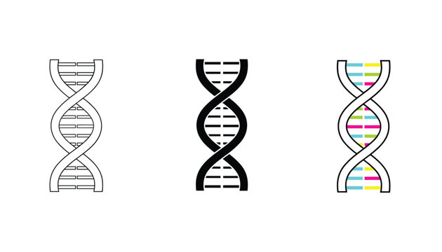 Creative DNA double helix models displayed in classic black, clean outline, and vibrant neon colored formats.