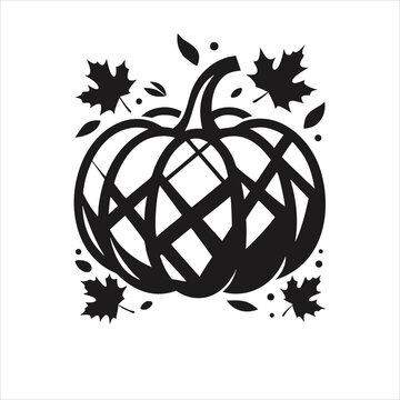 Decorative autumn pumpkin silhouette with maple leaves and woven texture
