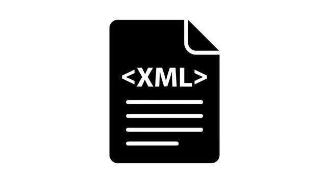 Black silhouette of an xml document with code isolated on white