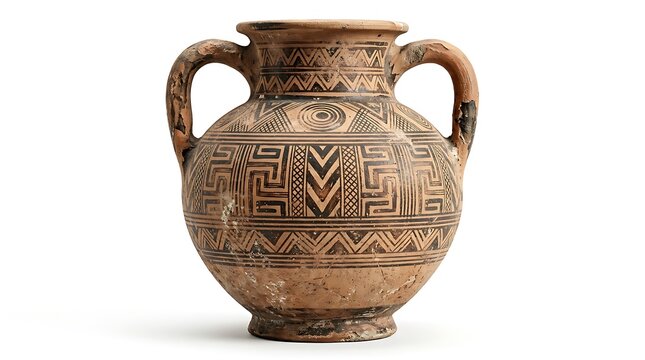 Ancient Greek Pottery Amphora Vessel Isolated on a Clean White Background Studio Shot