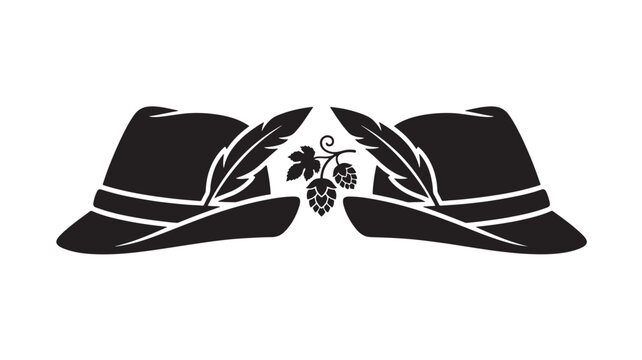 Traditional Bavarian Hats with Hops and Feathers Design. Elegant Illustration for Cultural Events and Festive Occasions.