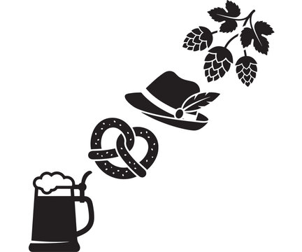 Beer Elements Illustration Featuring a Pretzel, Beer Stein, Hops, and a Traditional Bavarian Hat Featuring Germany, Festival