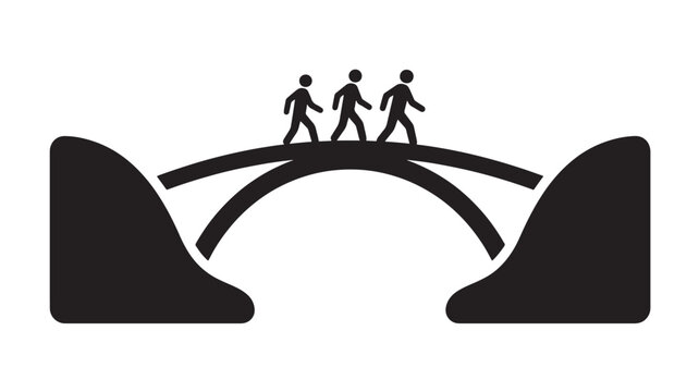 People Crossing a Bridge Icon, Symbolizing Connection and Progress. a Simple Graphic Design for Travel or Teamwork Concepts.