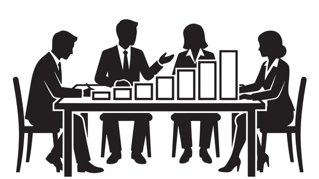 Business Meeting Illustration Depicting a Group of Professionals Discussing Documents Around a Conference Table.