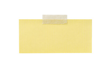 Rectangular yellow sticky note with masking tape isolated PNG, horizontal blank memo paper banner on transparent background, message note mockup © Bright Stock