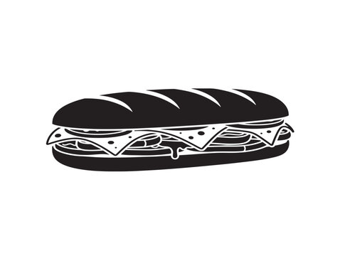 Cheesesteak sandwich icon. Silhouette vector illustration of a sub sandwich with cheese.