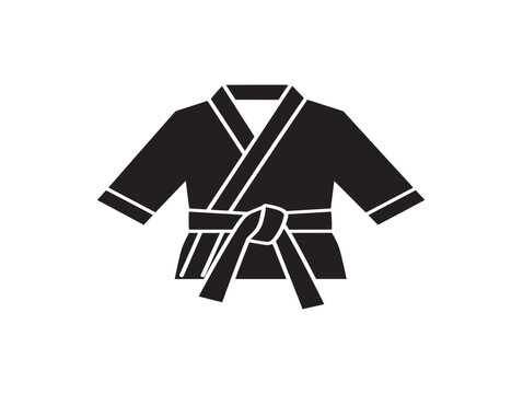 Karate gi icon with black belt. Martial arts uniform symbol for judo or taekwondo.