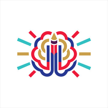 Brain pencil education idea creative thinking concept graphic with education