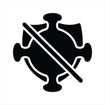Shield icon with virus protection symbol and diagonal line black silhouette