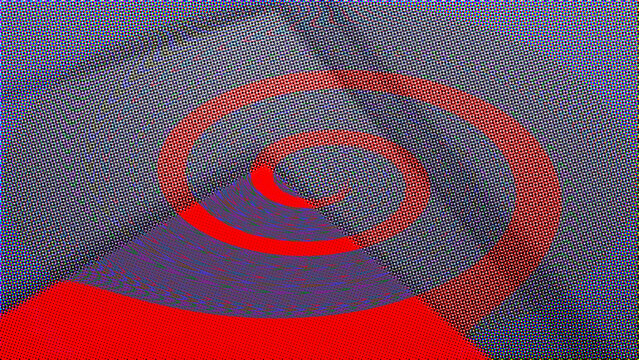 Abstract pixel art with red and blue shapes