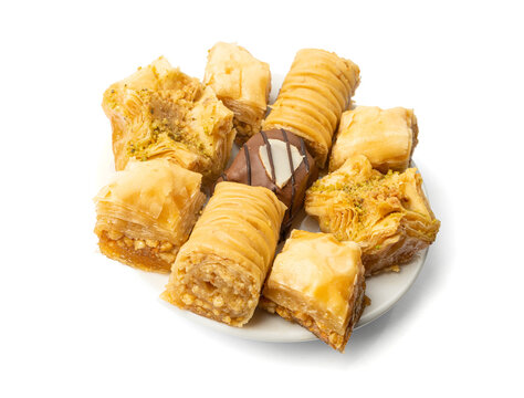 Baklava Isolated, Small Ramadan Dessert, Eastern Sweet Filo Pastries, Turkish Honey Baklawa, Oriental Desert