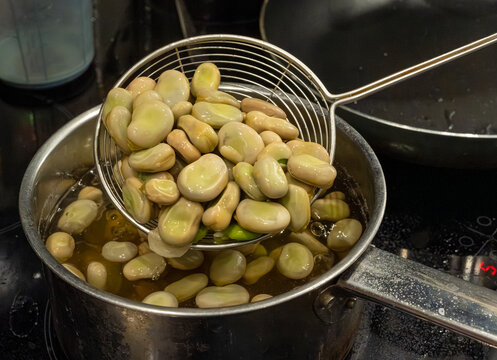 Broad beans or fava beans closeup
