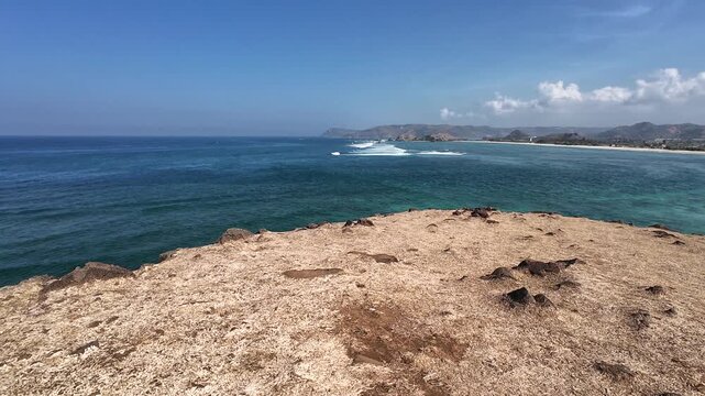 Breathtaking panoramic view from Bukit Merese Hill, Kuta Beach, Central Lombok, NTB, Indonesia. 