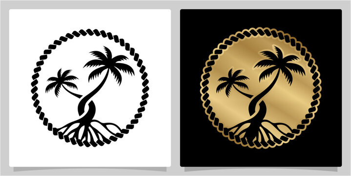 Tropical Palm Trees and Rope Circle Vector Emblem Logo