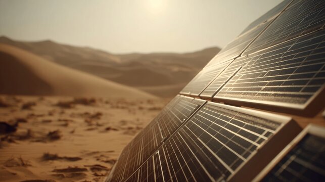 Solar Panels in Desert Landscape Under Bright Sunlight