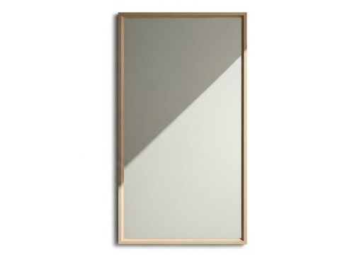 Rectangular wooden framed mirror with soft light reflection