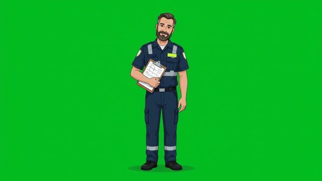 Paramedic Holding Clipboard Standing on Green Screen Background for Medical Emergency Scene Creation
