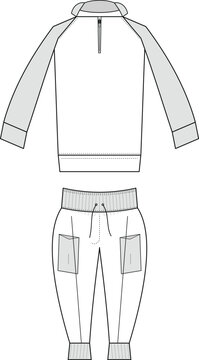 Art & IllustrationZip Up Tracksuit Set Sweatshirt and Jogger Pants Flat Sketch