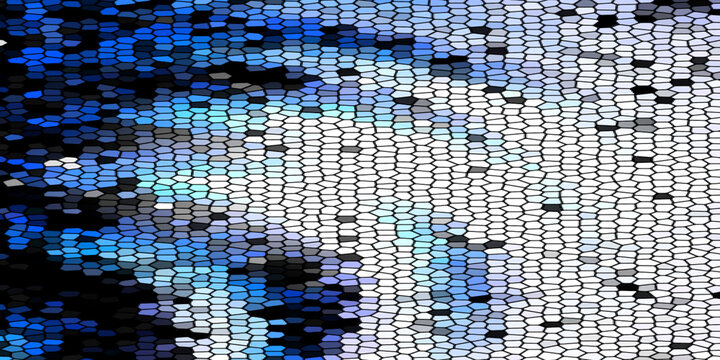 Abstract Blue Mosaic Stained Glass Texture Background with Horizontal Glitch Wave Gradient